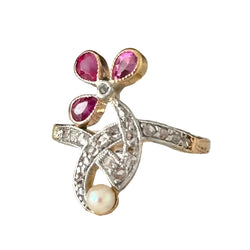 Rose gold, Platinum, Ruby, Pearl and Diamond Ring