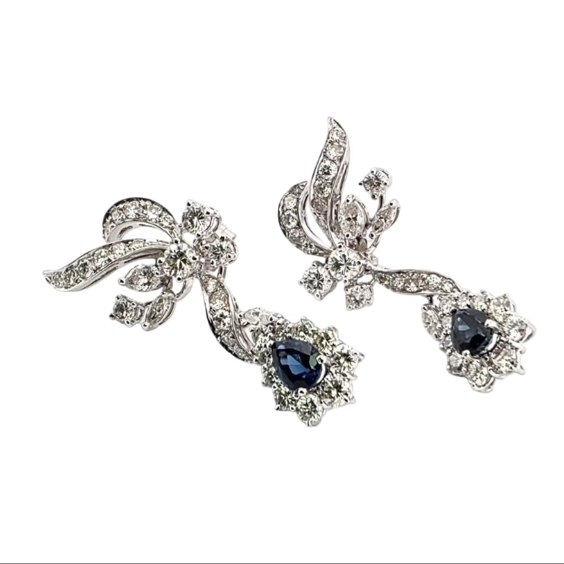 White Gold Dangle Earrings with Sapphires and Diamonds