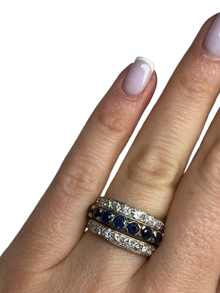 REMOVABLE 18K Gold Ring with Diamonds, Rubies, and Sapphires (Size 51)
