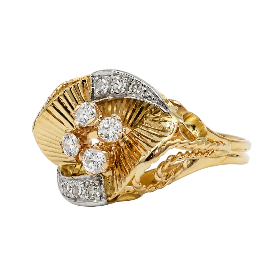 Cocktail Ring in White Gold, Yellow Gold, and Diamonds