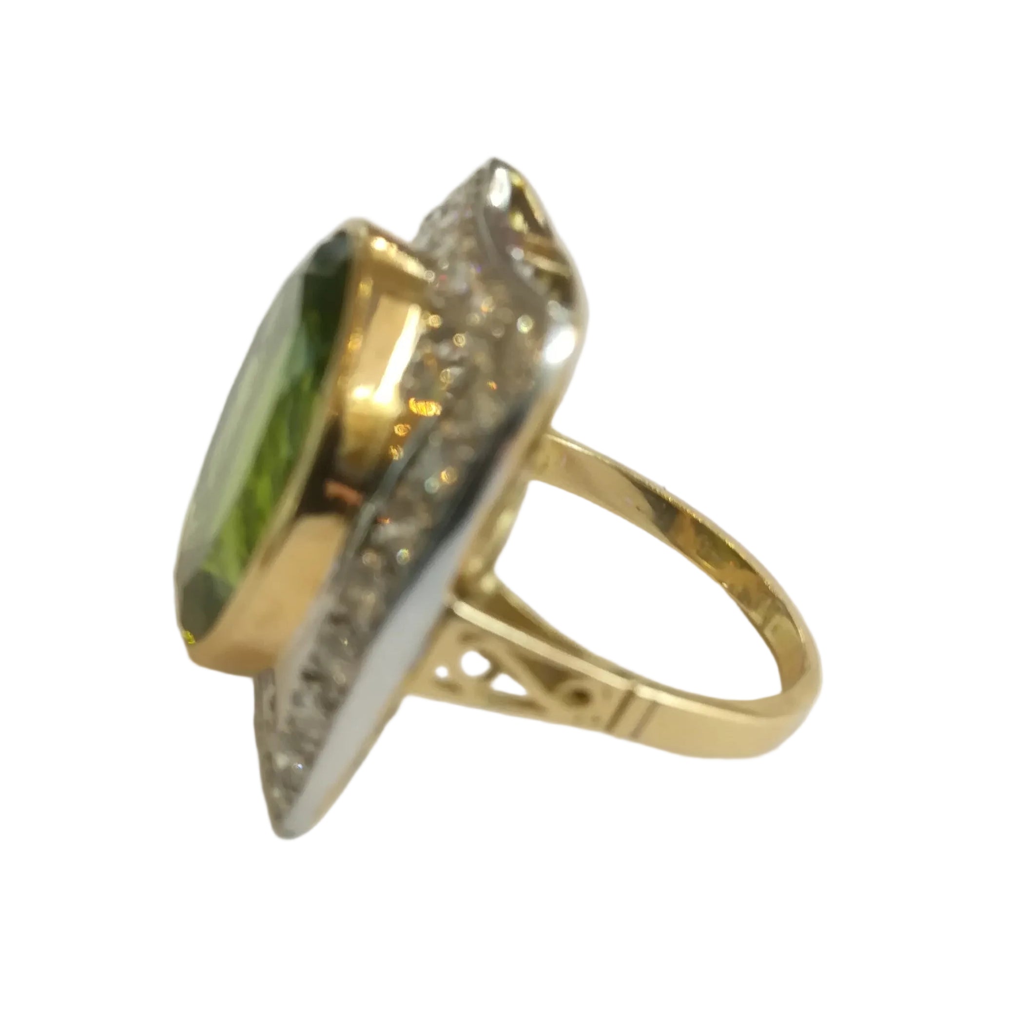 Two-Tone Gold Ring with Peridot and Diamonds