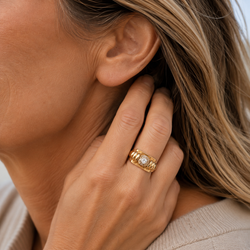 Tank Ring in Rose Gold, Platinum, and Diamond
