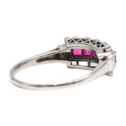 Tank Ring in white gold, rubies, and zirconia