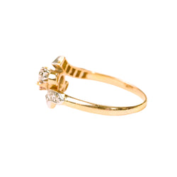 Trilogy Ring in yellow gold, Platinum, Rubies, and Diamonds