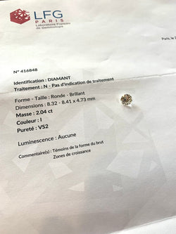 Diamant 2.04 Carats (Certificat LFG) - Castafiore