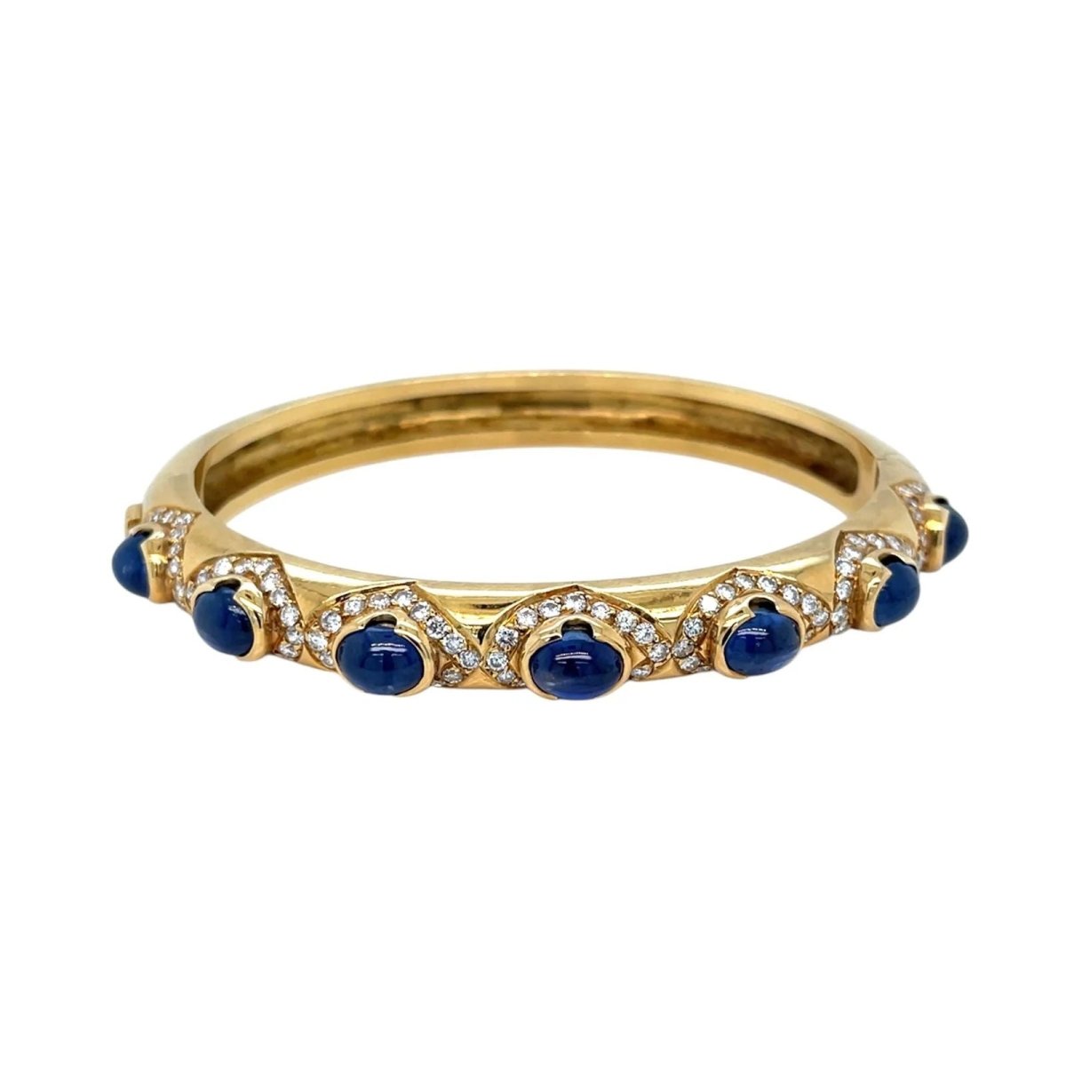 Diamonds, Sapphire, Ruby, Emerald Gold Trio Of Bangle Bracelets - Castafiore