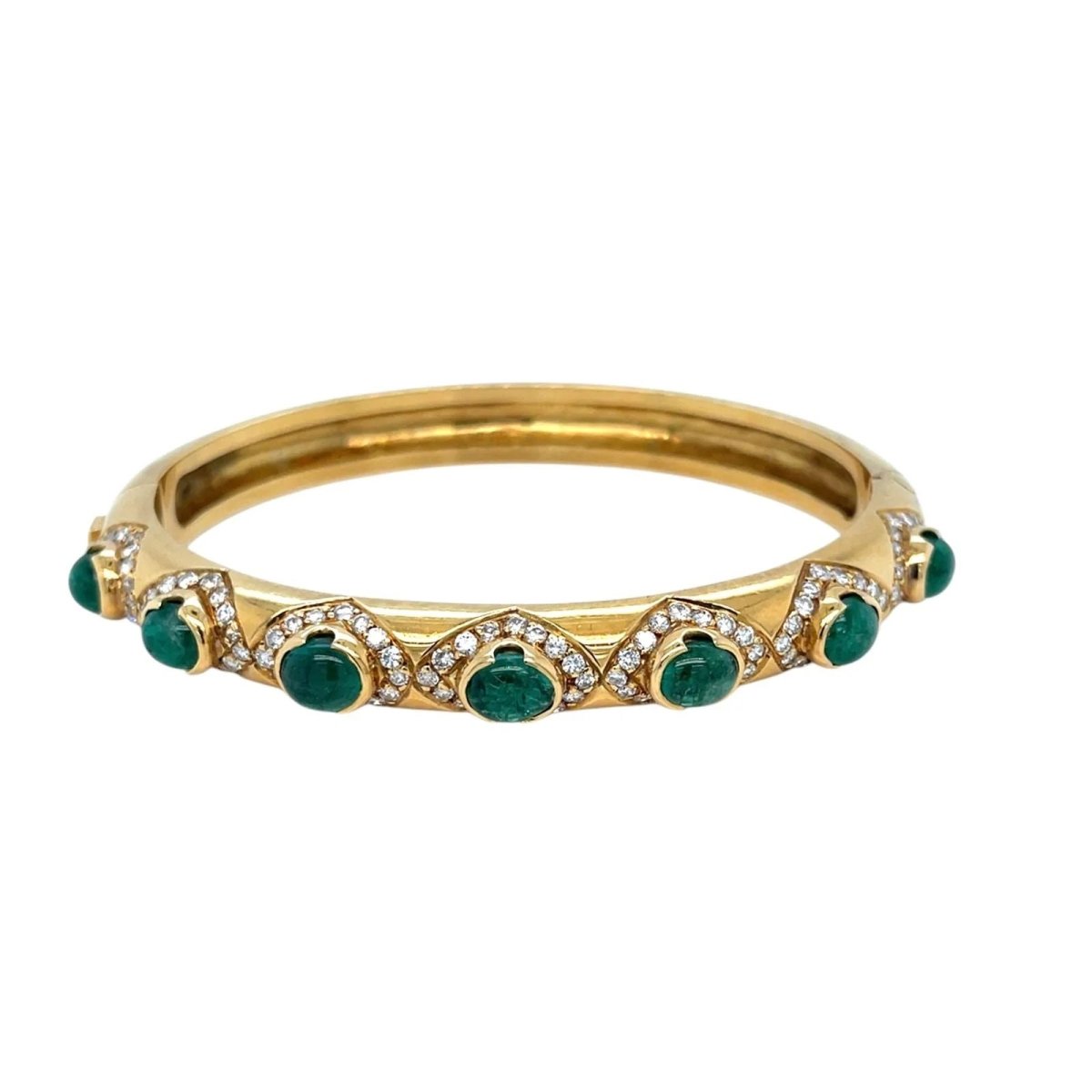 Diamonds, Sapphire, Ruby, Emerald Gold Trio Of Bangle Bracelets - Castafiore