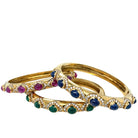 Diamonds, Sapphire, Ruby, Emerald Gold Trio Of Bangle Bracelets - Castafiore