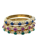 Diamonds, Sapphire, Ruby, Emerald Gold Trio Of Bangle Bracelets - Castafiore