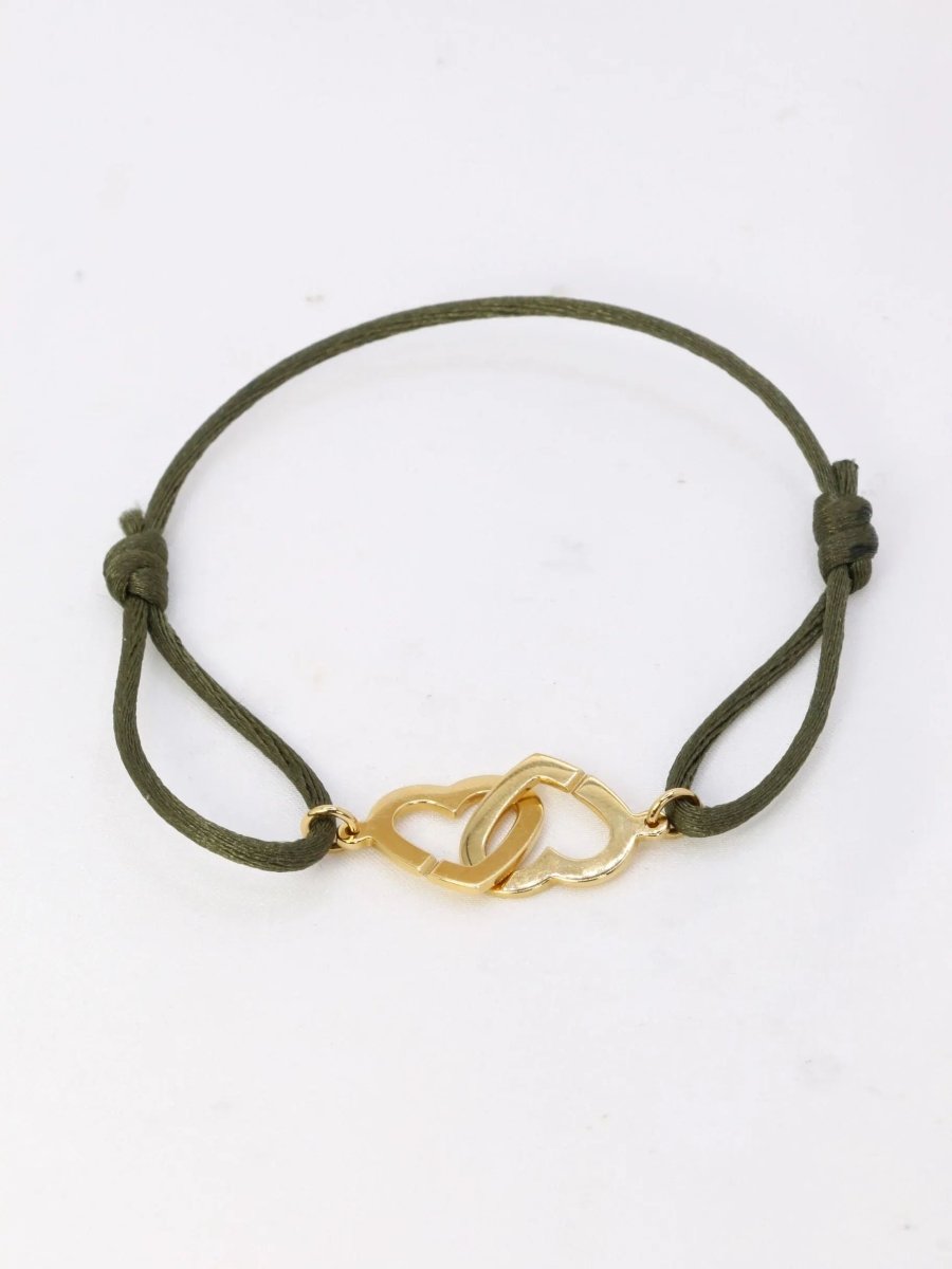 DINH VAN Bracelet double coeur or jaune cordon kaki - Castafiore