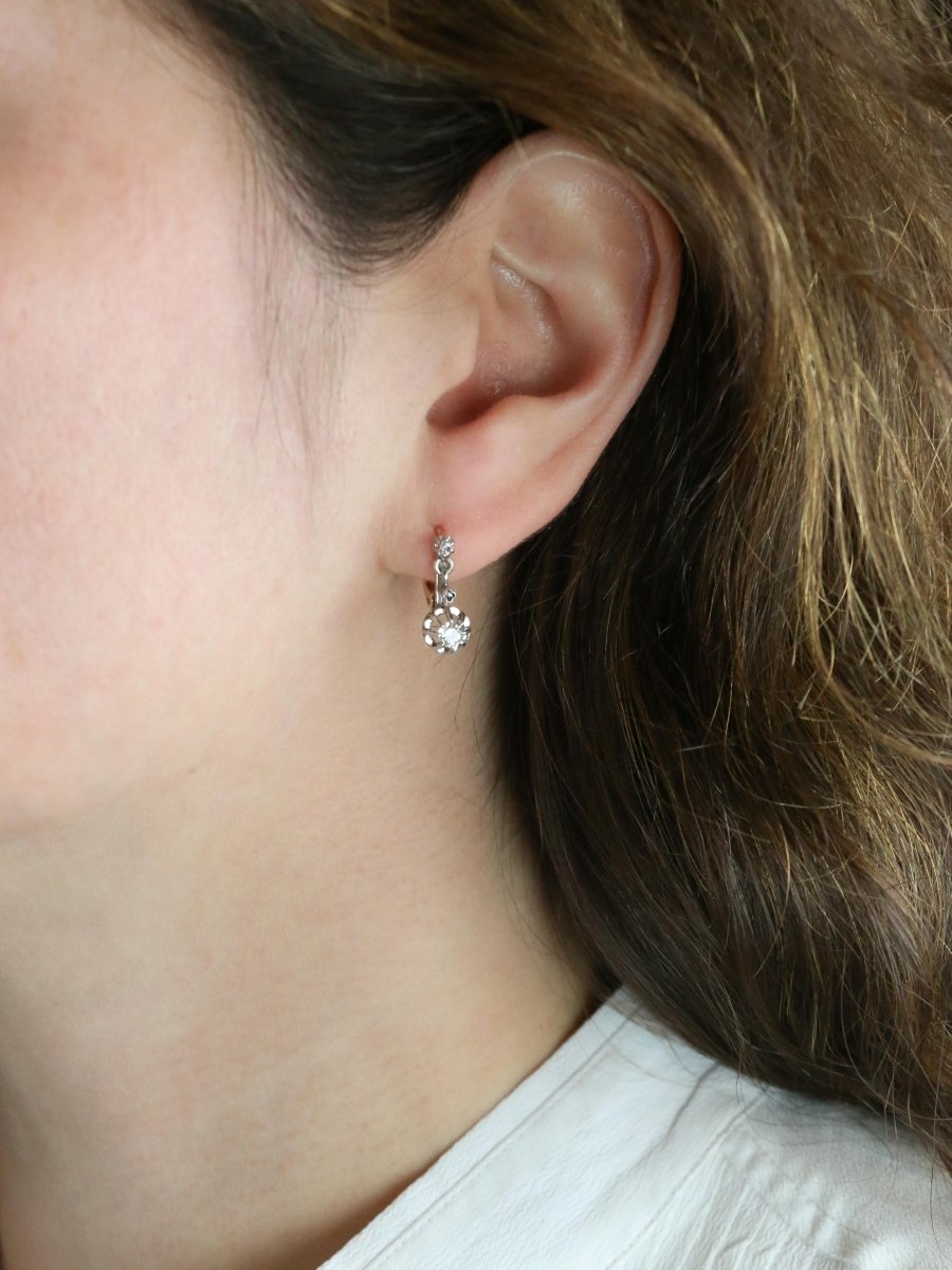 Dormeuses anciennes diamants coussin 0,5 carat - Castafiore