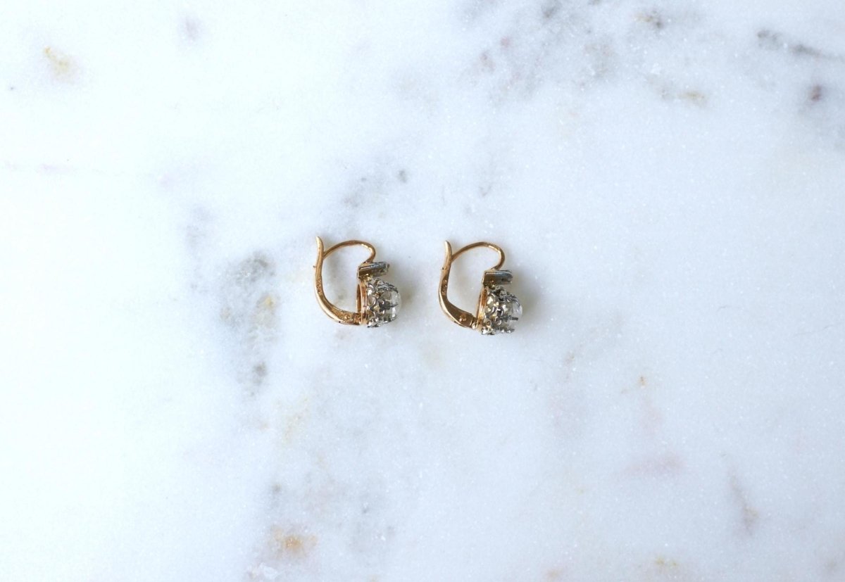 Dormeuses Anciennes Diamants Rose Couronnée sur Or Rose - Castafiore