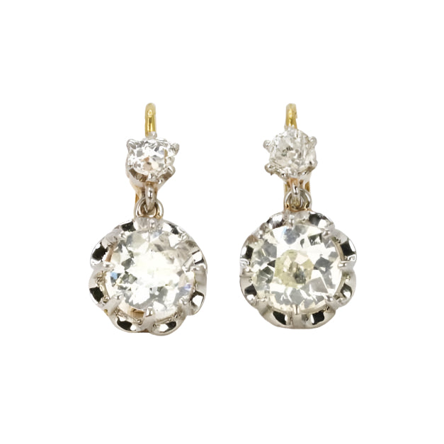 Dormeuses anciennes or diamants taille ancienne 2,2 ct - Castafiore