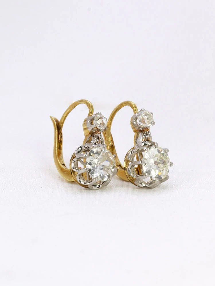 Dormeuses anciennes or diamants taille ancienne 2,2 ct - Castafiore