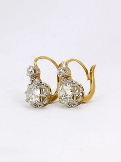 Dormeuses anciennes or diamants taille ancienne 2,2 ct - Castafiore