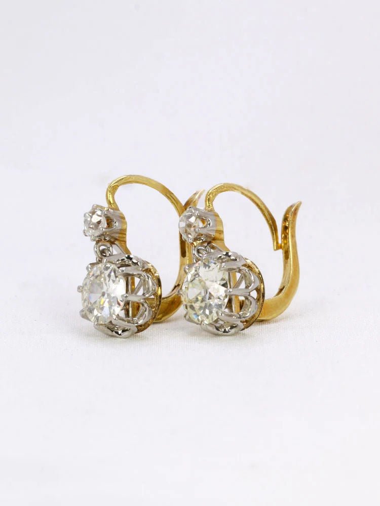 Dormeuses anciennes or diamants taille ancienne 2,2 ct - Castafiore