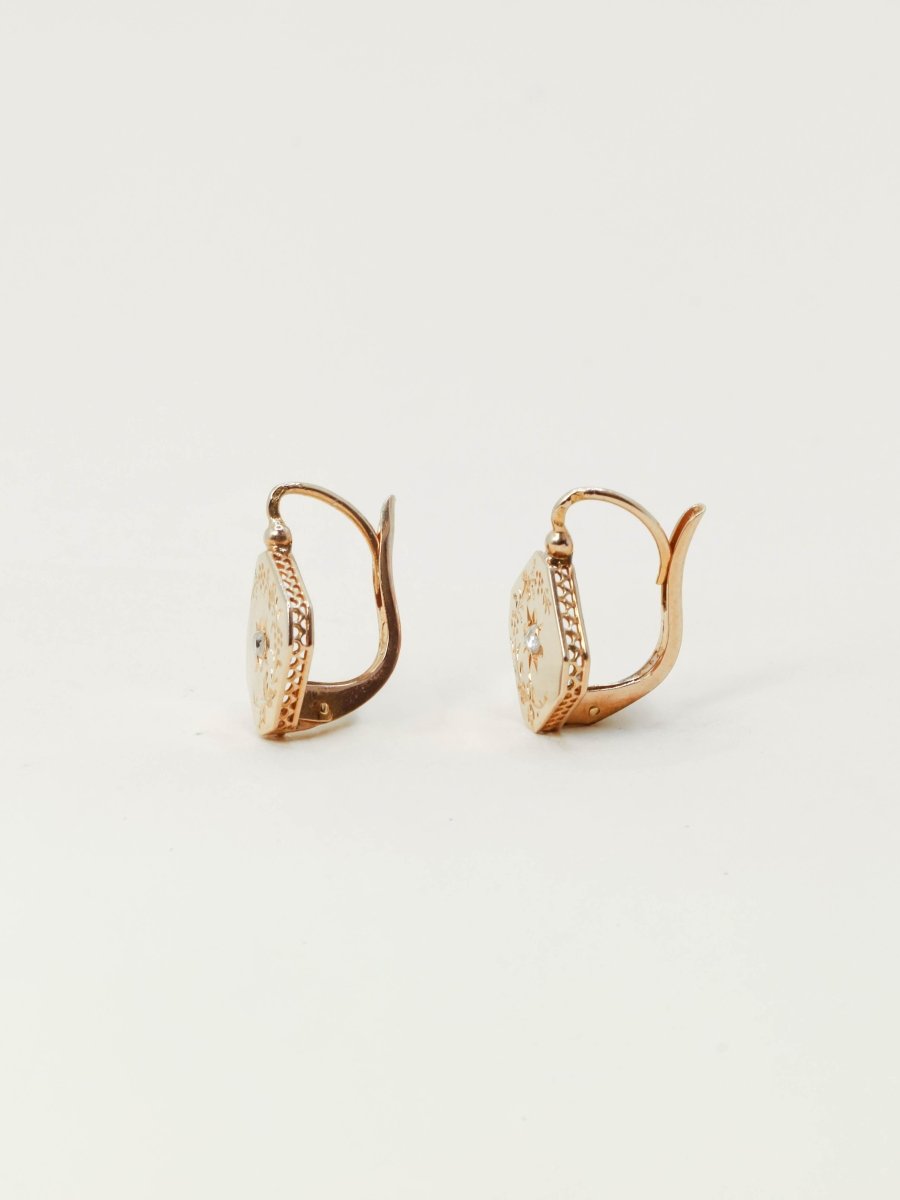 Dormeuses anciennes or rose diamant taille rose - Castafiore