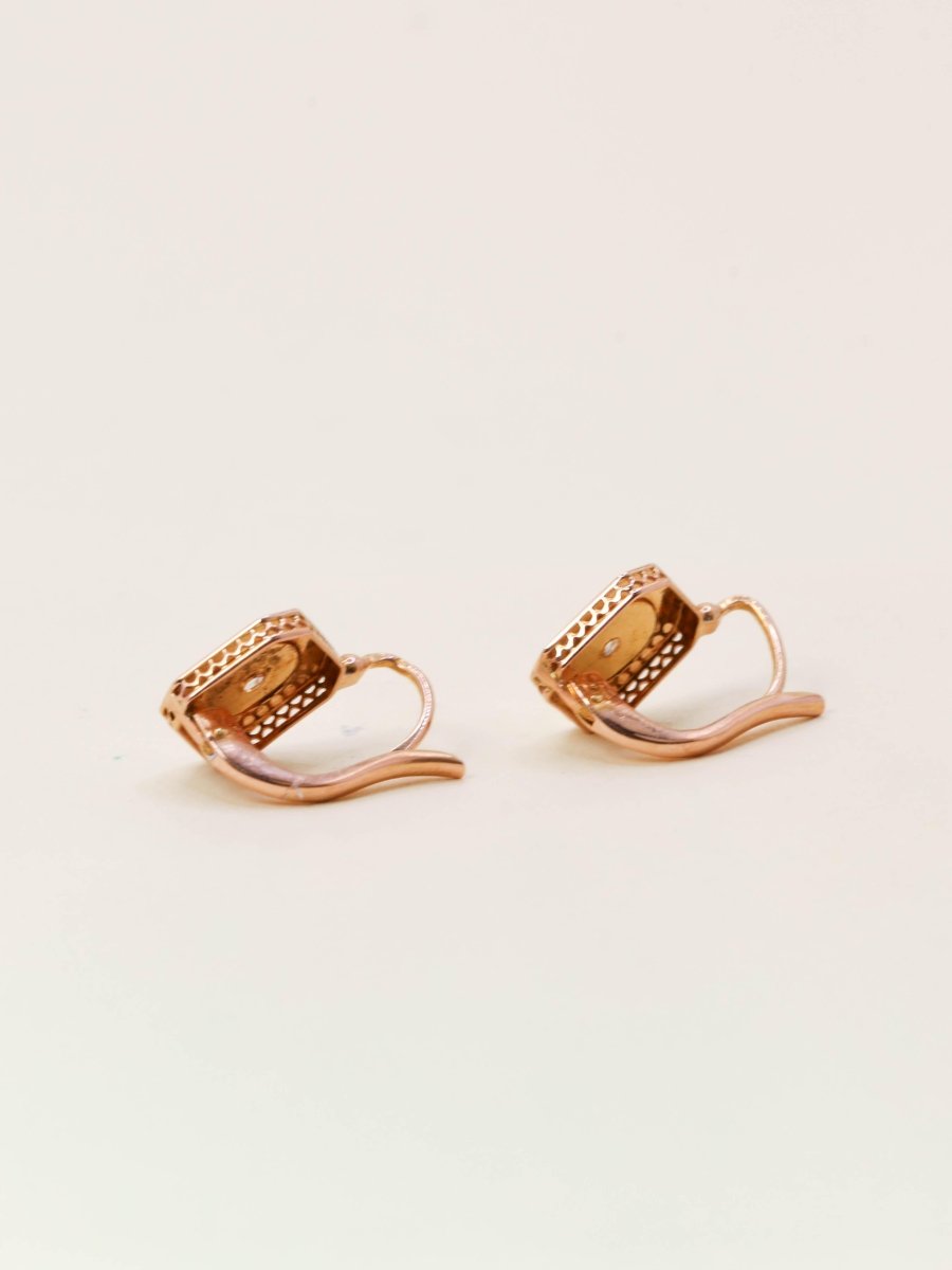 Dormeuses anciennes or rose diamant taille rose - Castafiore