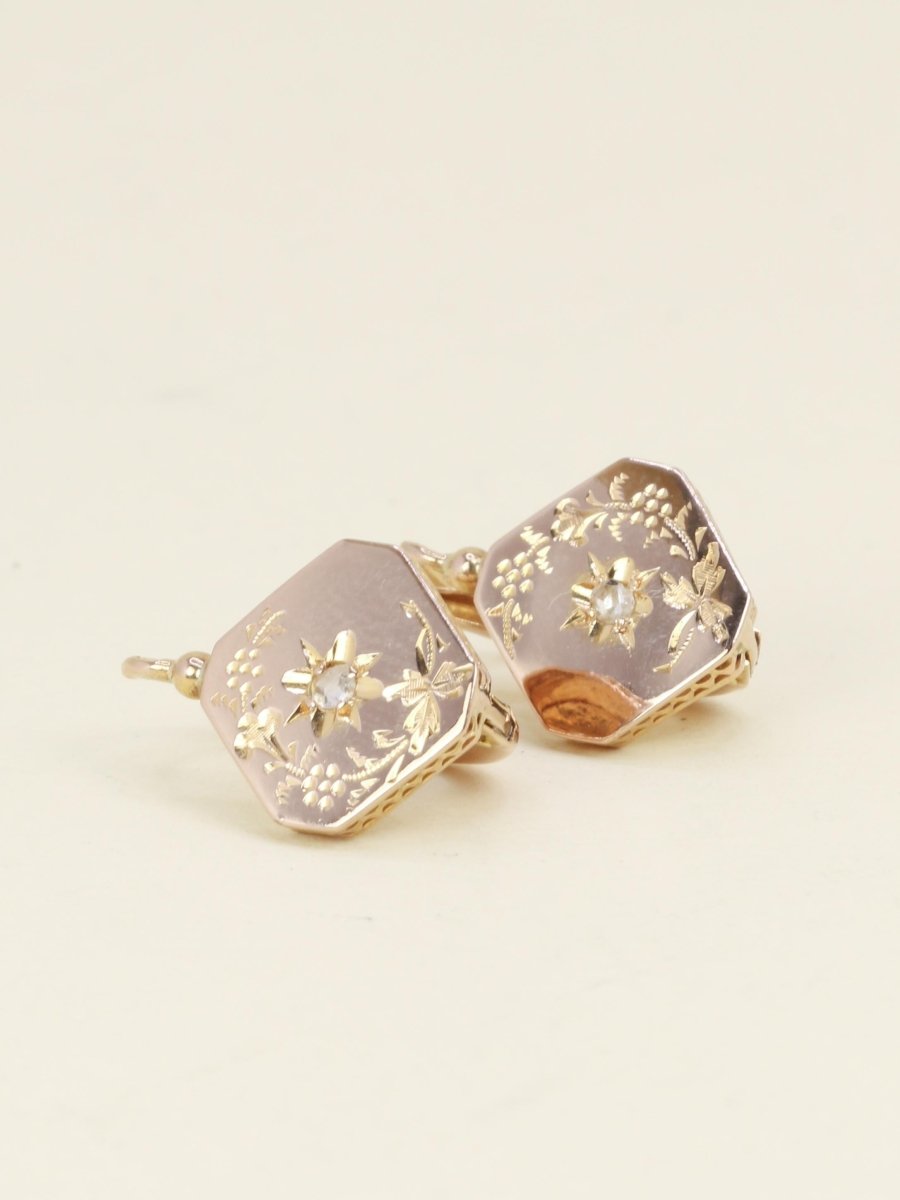 Dormeuses anciennes or rose diamant taille rose - Castafiore