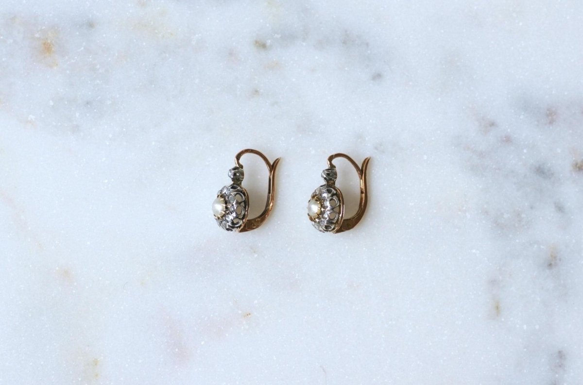 Dormeuses Anciennes Perles Fines et Diamants - Castafiore