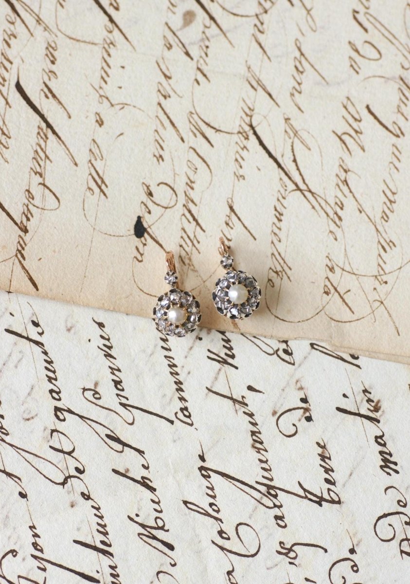 Dormeuses Anciennes Perles Fines et Diamants - Castafiore