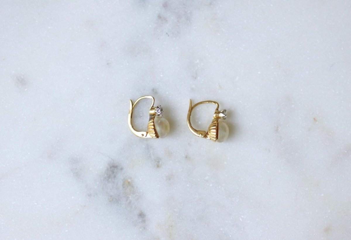 Dormeuses Anciennes Perles Mabé et Saphirs Blancs - Castafiore