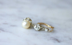 Dormeuses Art Deco or, perles, et diamants - Castafiore