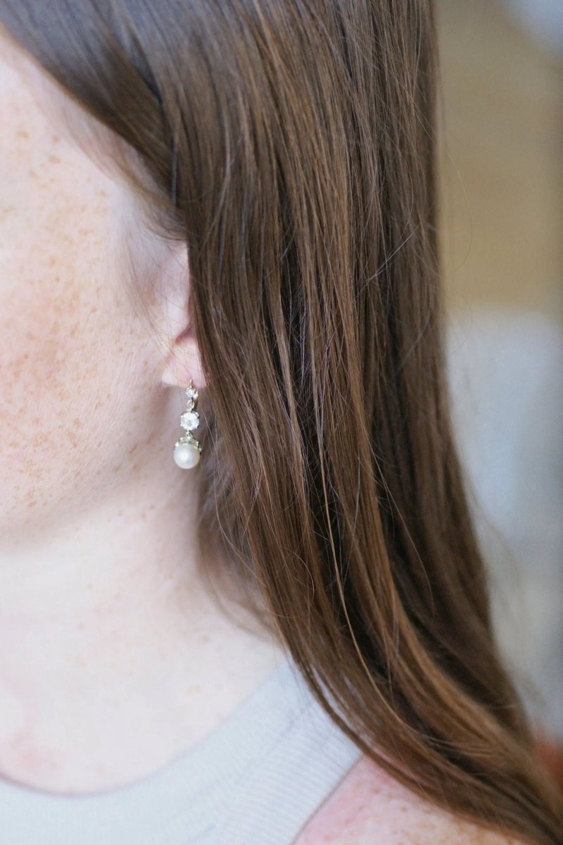 Dormeuses Art Deco or, perles, et diamants - Castafiore