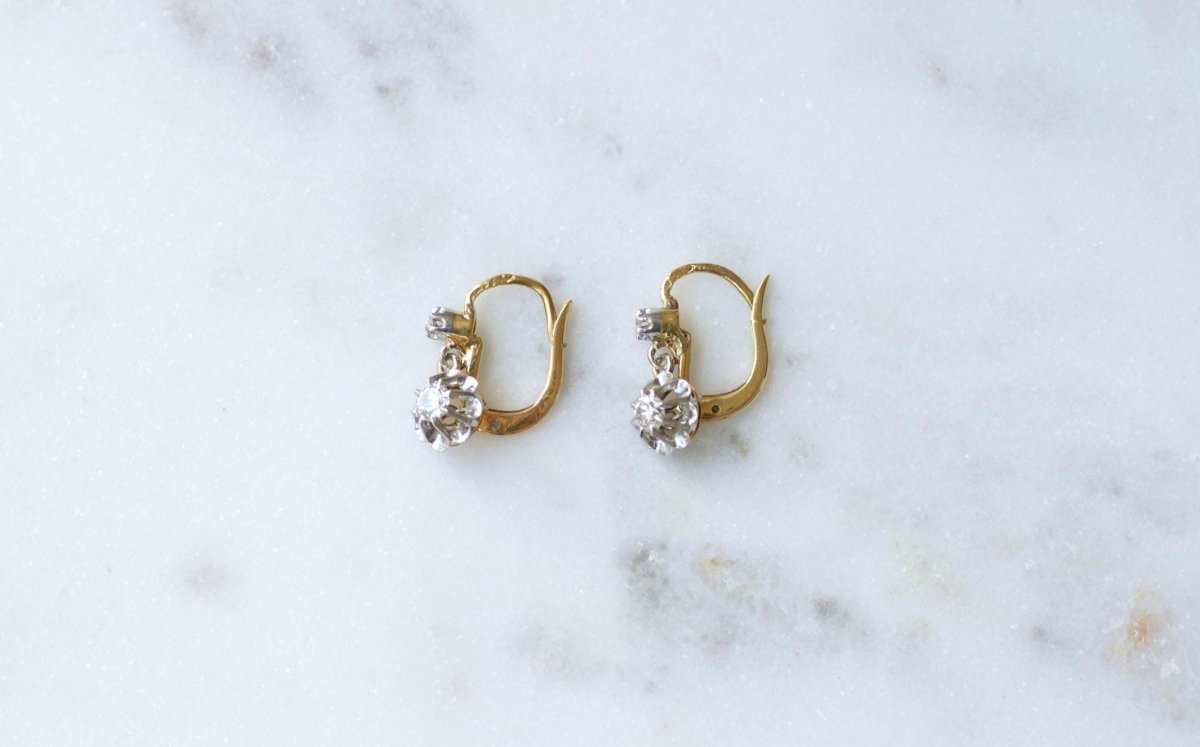 Dormeuses Diamants 0,30 Ct Or Jaune et Platine - Castafiore