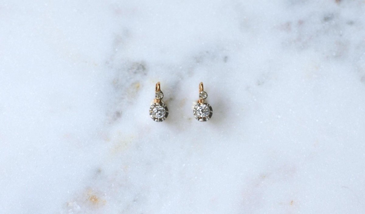 Dormeuses Diamants 0.60 Ct Or Rose et Platine - Castafiore