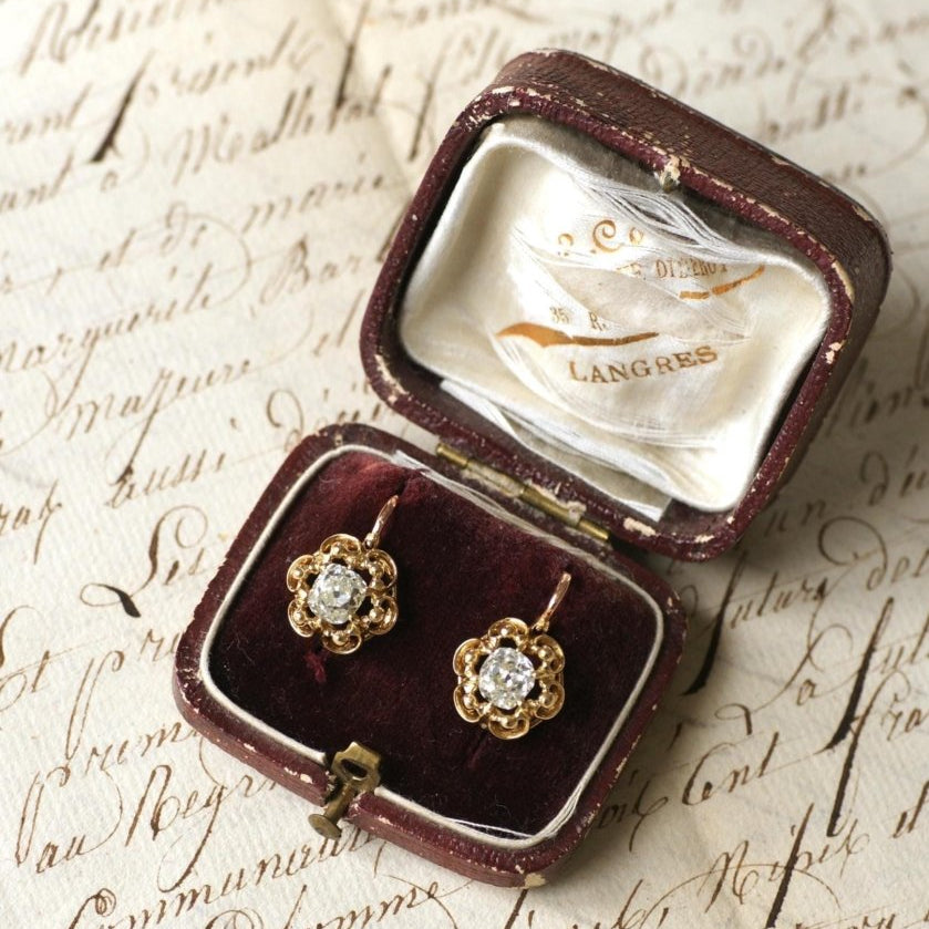Dormeuses Diamants Taille Ancienne Coussin 1.40 Cts - Castafiore