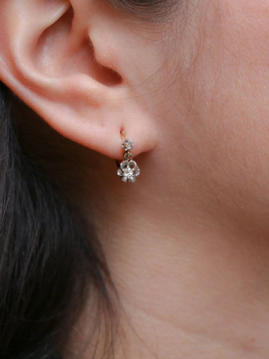 Dormeuses en or et diamants taille ancienne 0.2ct - Castafiore