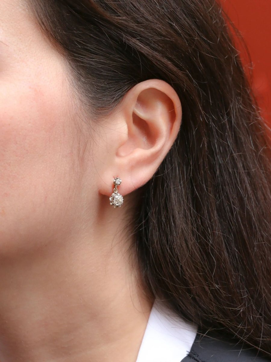 Dormeuses en or et diamants taille ancienne 1.5 ct - Castafiore