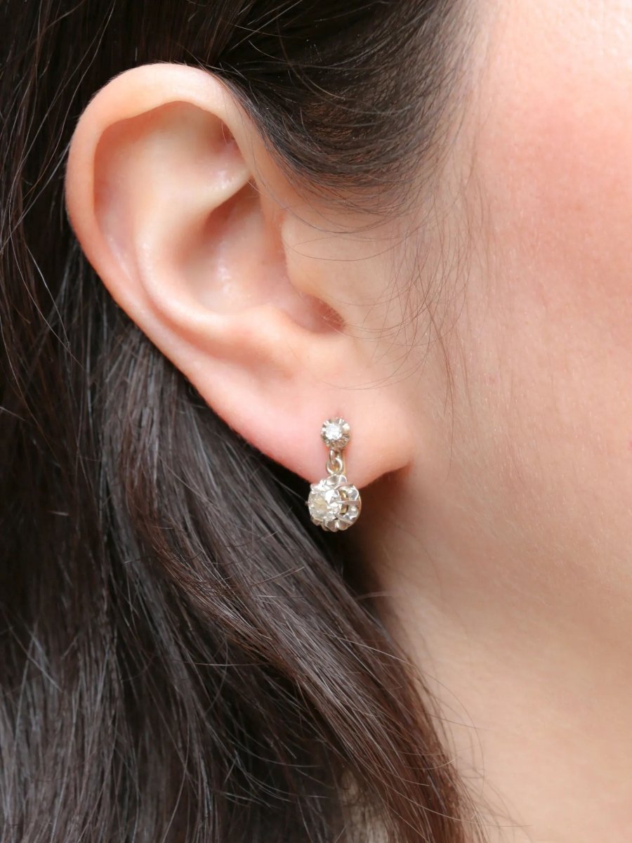 Dormeuses or diamants coussin taille ancienne 1,5 ct - Castafiore
