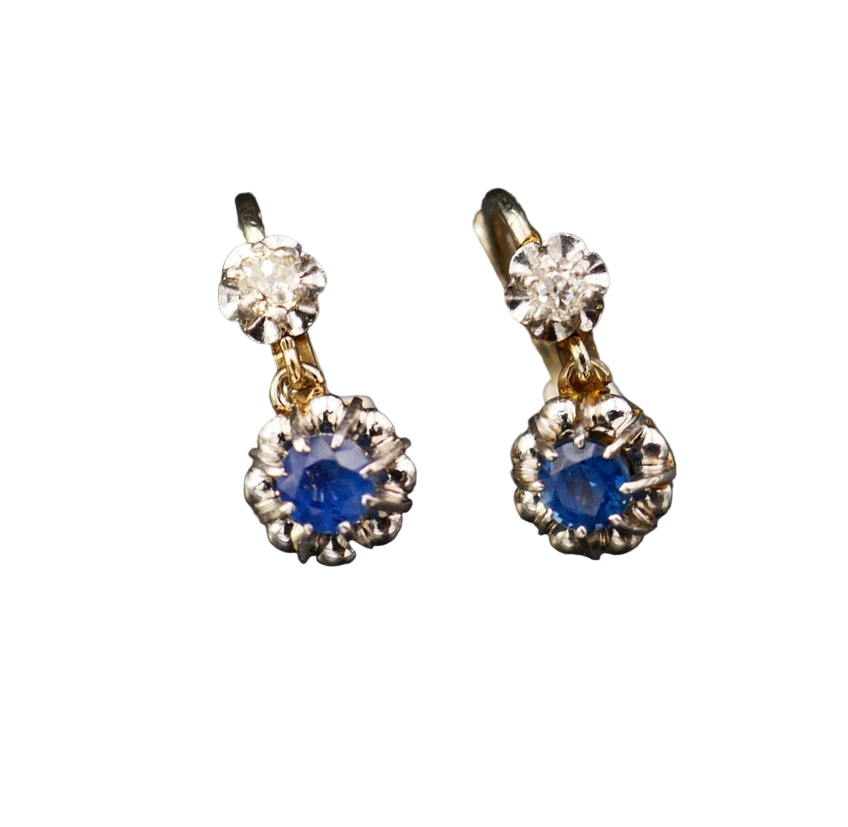 Dormeuses Saphirs Et Diamants, Platine Et Or 18 Carats. - Castafiore