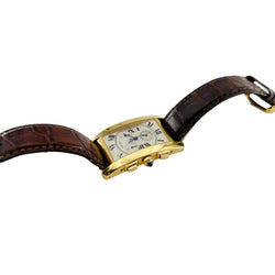 CARTIER "Tank Américaine Chronoflex" watch in yellow gold and leather