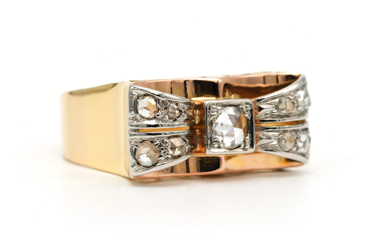 Tank Ring in White gold, Yellow gold, and Diamonds