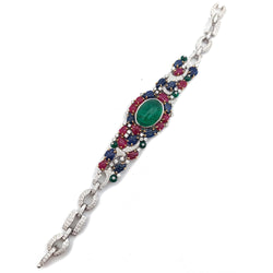Tutti Frutti "Indian Dream" Bracelet, Emerald Cabochon, Rubies, Sapphires, and Diamonds, 18k Gold