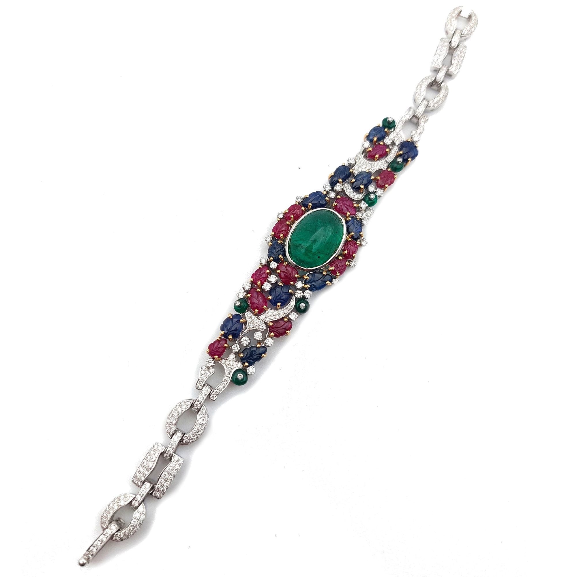Tutti Frutti "Indian Dream" Bracelet, Emerald Cabochon, Rubies, Sapphires, and Diamonds, 18k Gold