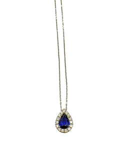 White gold, sapphire, and diamond necklace