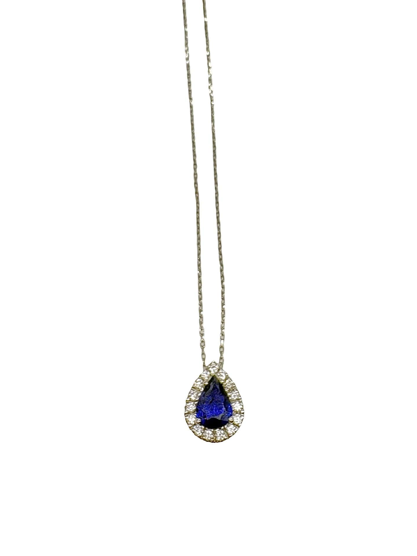 White gold, sapphire, and diamond necklace