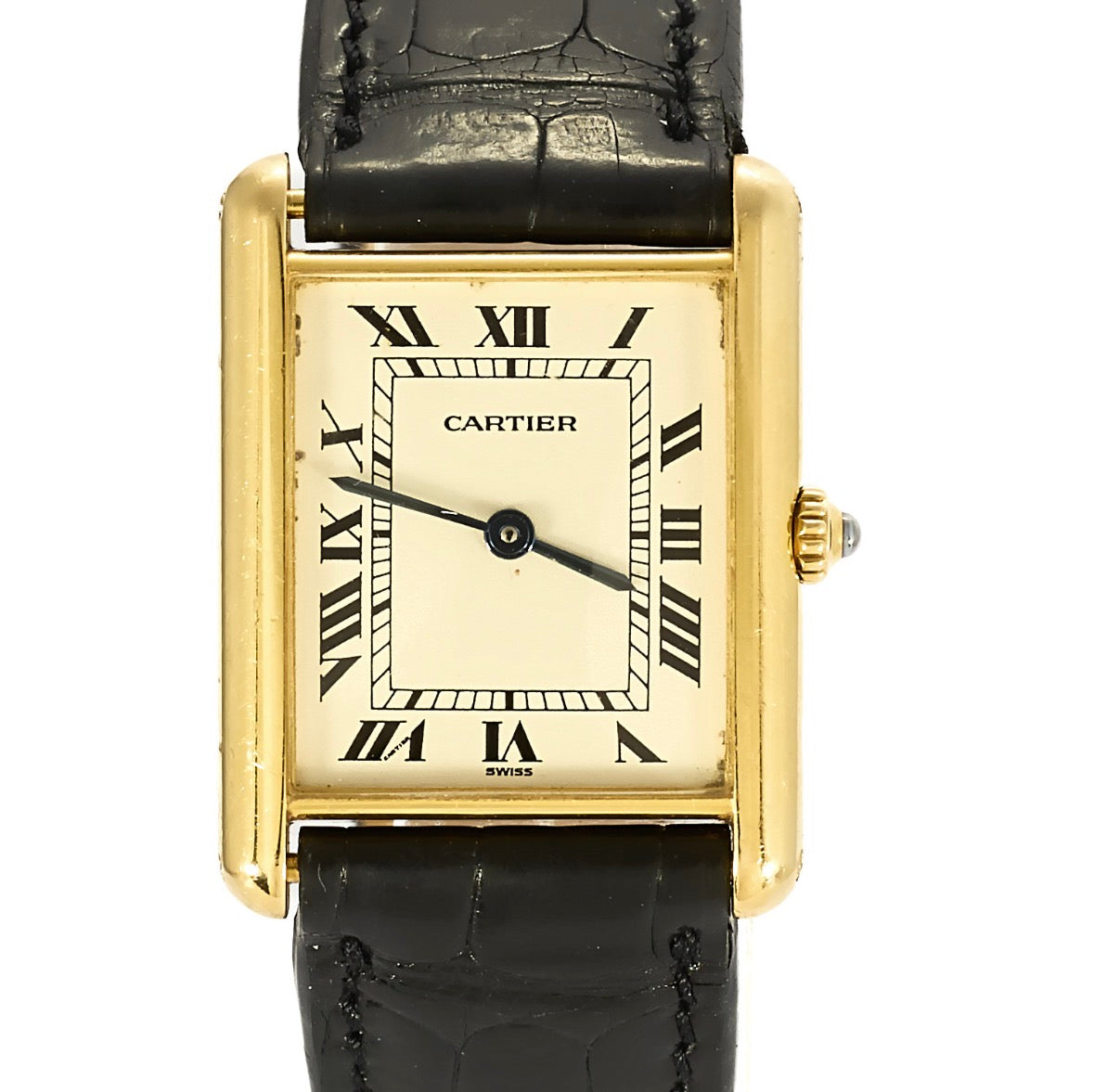Montre CARTIER Tank Louis en or jaune, cuir et quartz