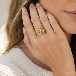 Cocktail Ring in White Gold, Yellow Gold, and Diamonds