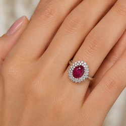 Entourage Ring in white gold, rubies, and diamonds
