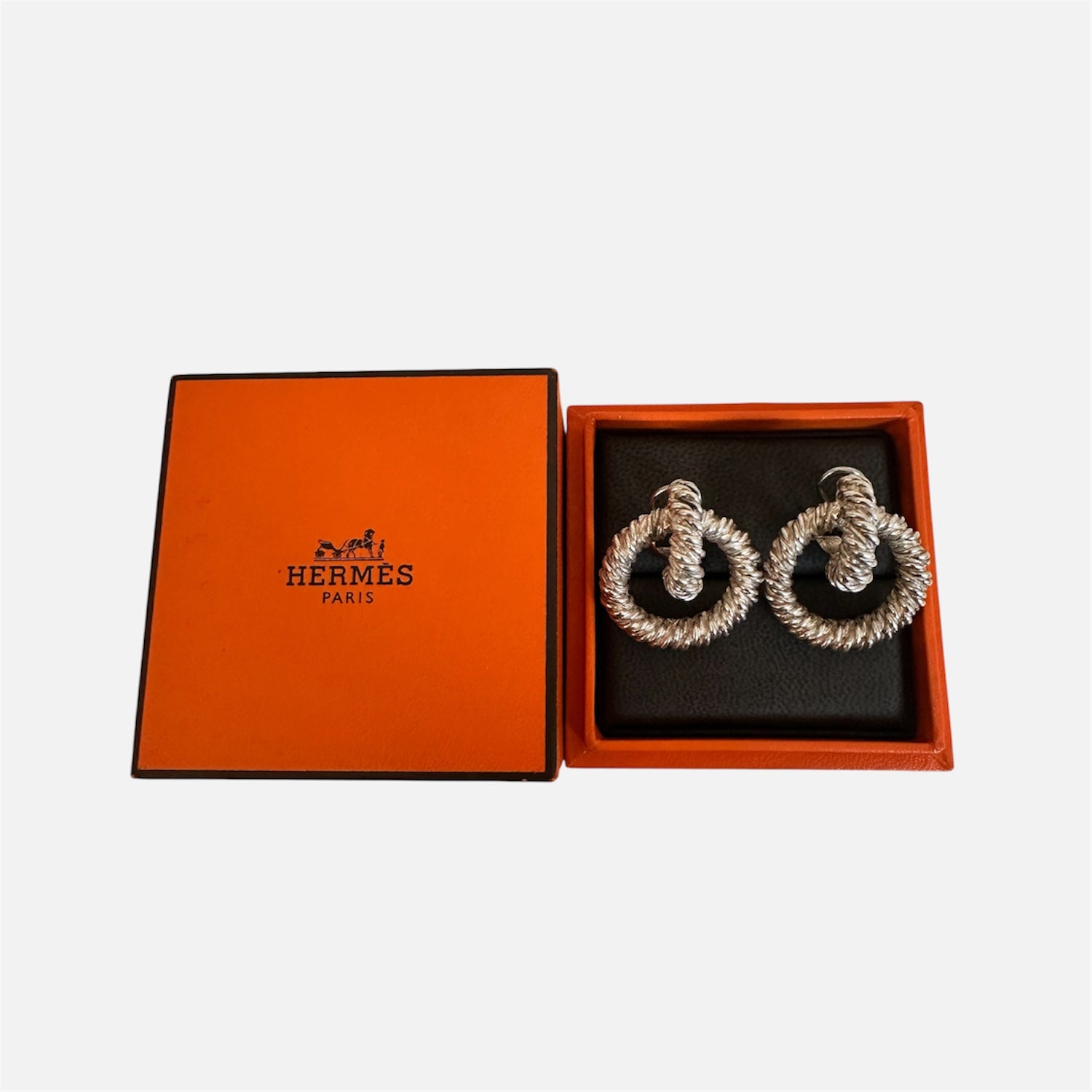 HERMÈS "Noeuds Marins" Silver Hoop Earrings