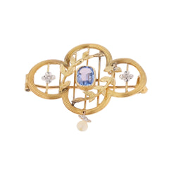 Broche Pendentif en or jaune, perle et diamants