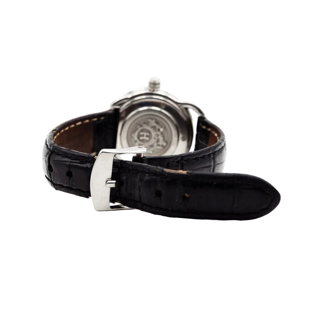 Montre HERMÈS "Arceau" en acier, nacre, diamants et cuir