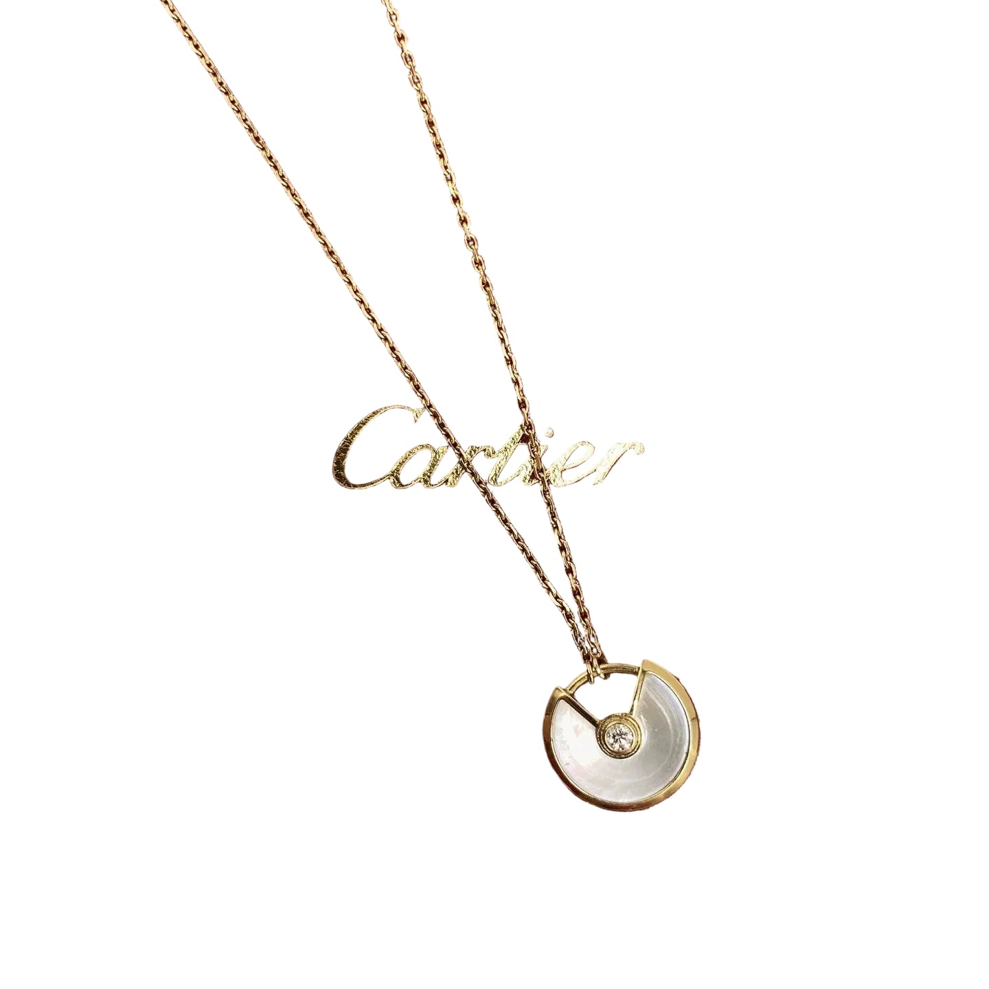 CARTIER "Amulette" Pendant Necklace in yellow gold, Mother-of-pearl, and diamonds