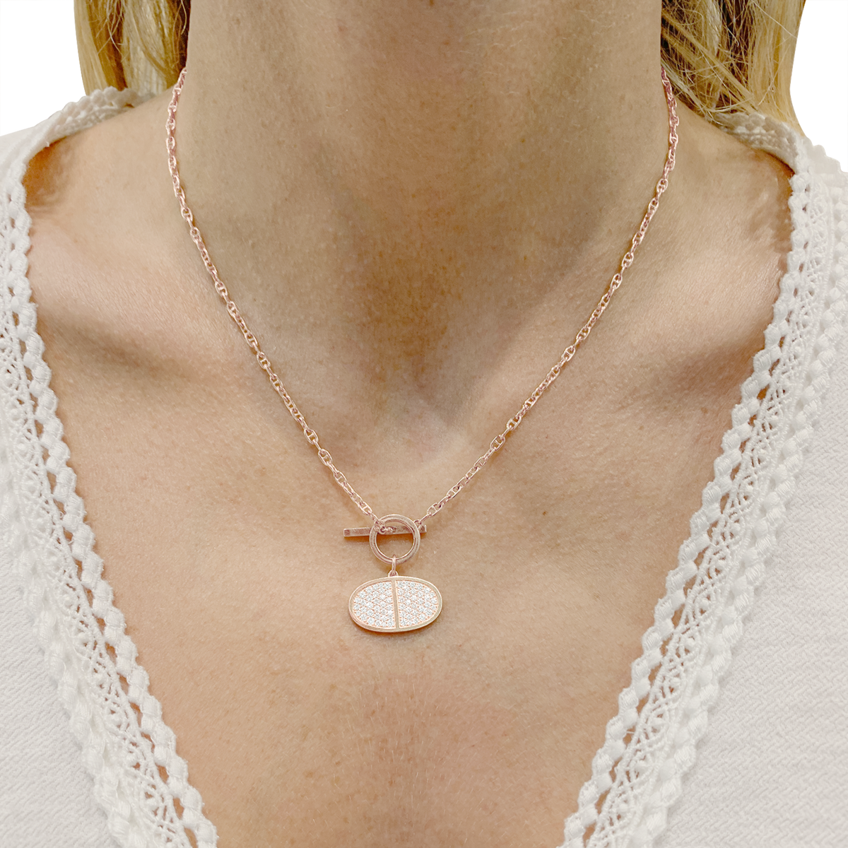 HERMÈS "Contour Anchor Chain" Pendant Necklace in rose gold and diamonds