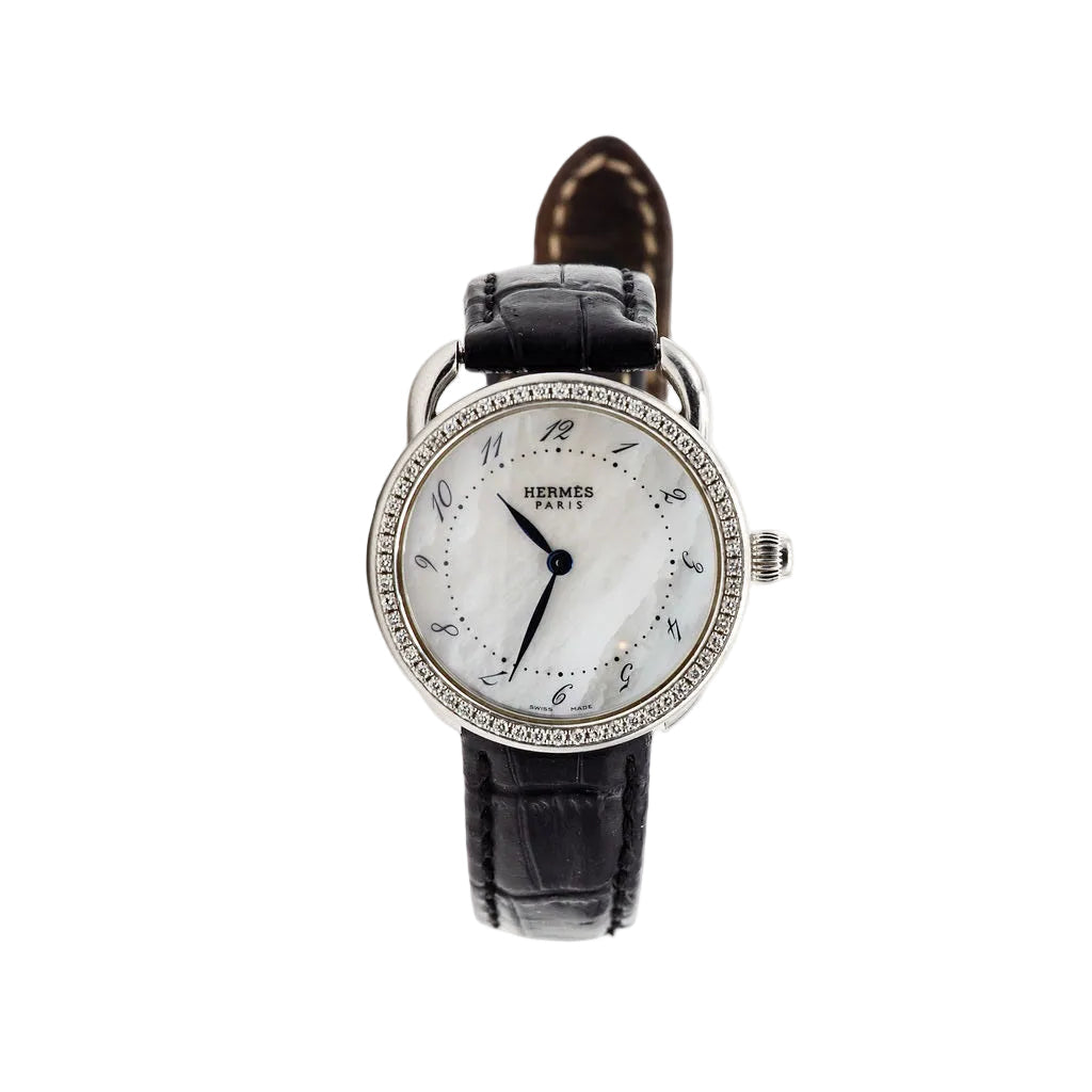 Montre HERMÈS "Arceau" en acier, nacre, diamants et cuir